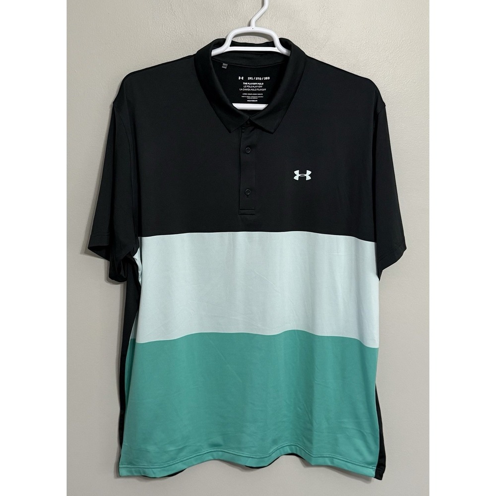 Under Armour Men's 3XL The Playoff Polo Black Teal Golf Polo Shirt - Picture 2 of 5